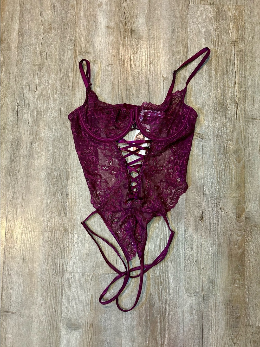 Coquette Purple Plum Lace Teddy Backless One Size NWT